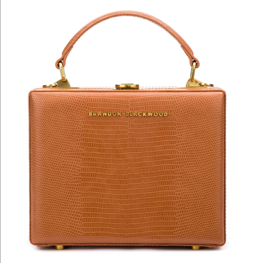 Brandon Blackwood lizard embossed tan trunk crossbody - BRAND NEW